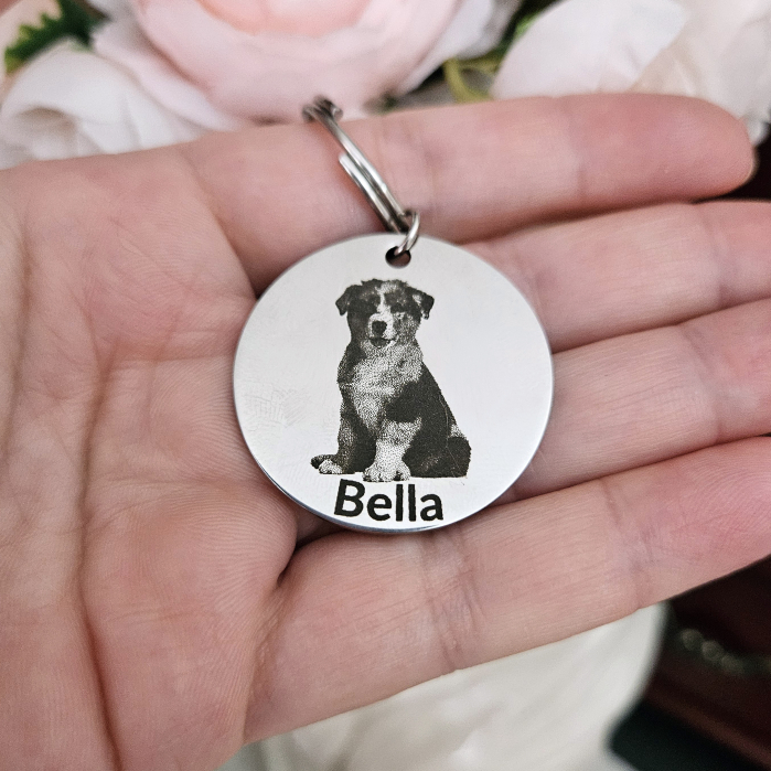 Breloc Personalizat cu Poză Animal de Companie, Breloc Inox Gravat Cățel Pisică [3]