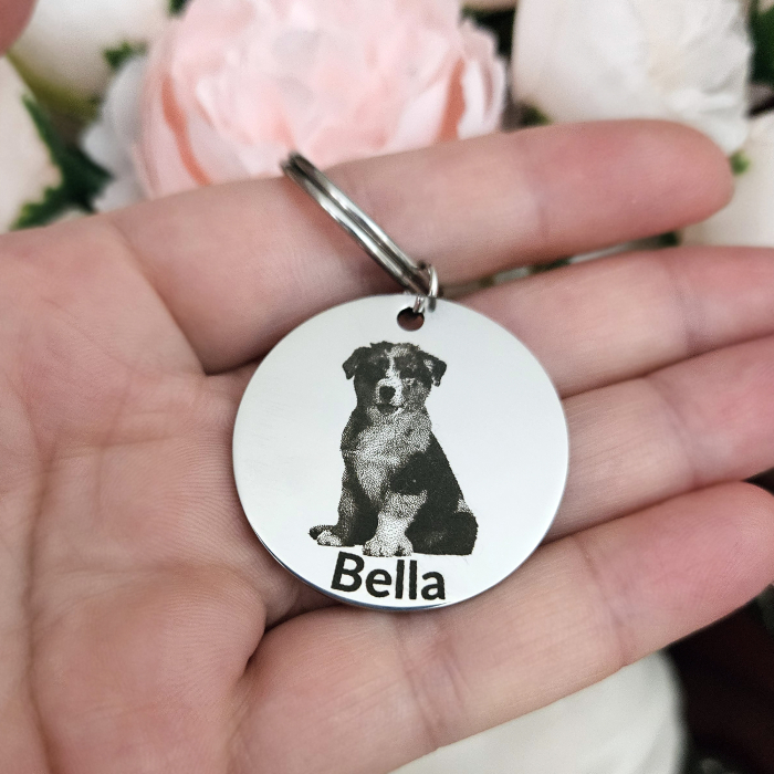 Breloc Personalizat cu Poză Animal de Companie, Breloc Inox Gravat Cățel Pisică [5]