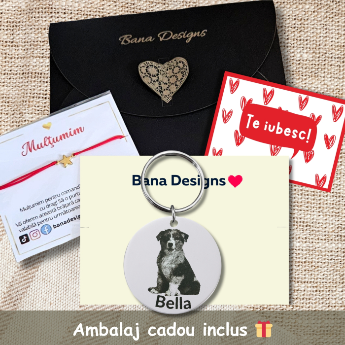 Breloc Personalizat cu Poză Animal de Companie, Breloc Inox Gravat Cățel Pisică [6]