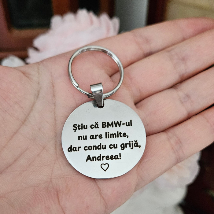 Breloc auto personalizat din oțel inoxidabil, gravat cu mesaj și logo mașină, cadou pentru șofer, 35 mm [2]