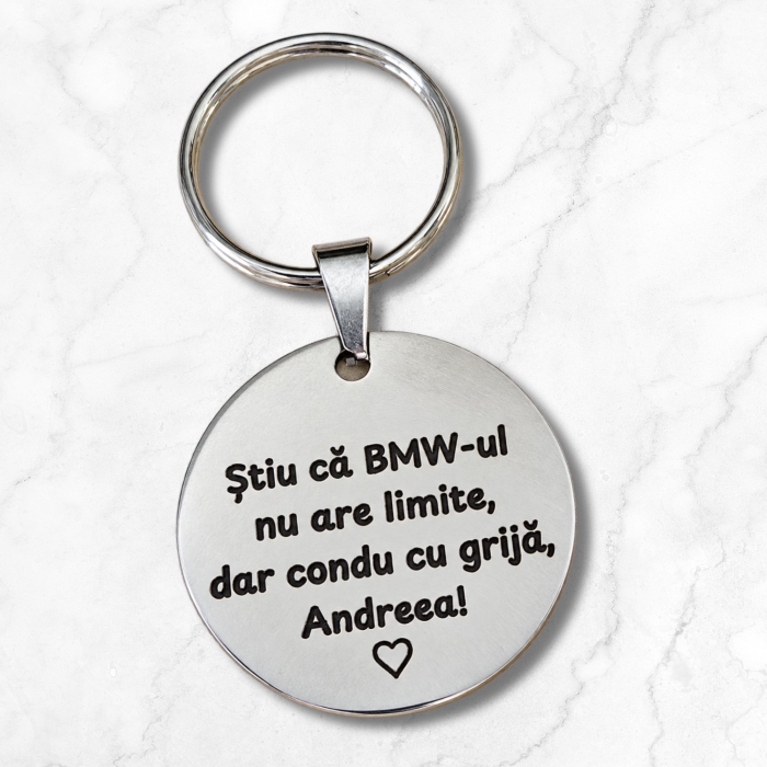 Breloc auto personalizat din oțel inoxidabil, gravat cu mesaj și logo mașină, cadou pentru șofer, 35 mm [4]