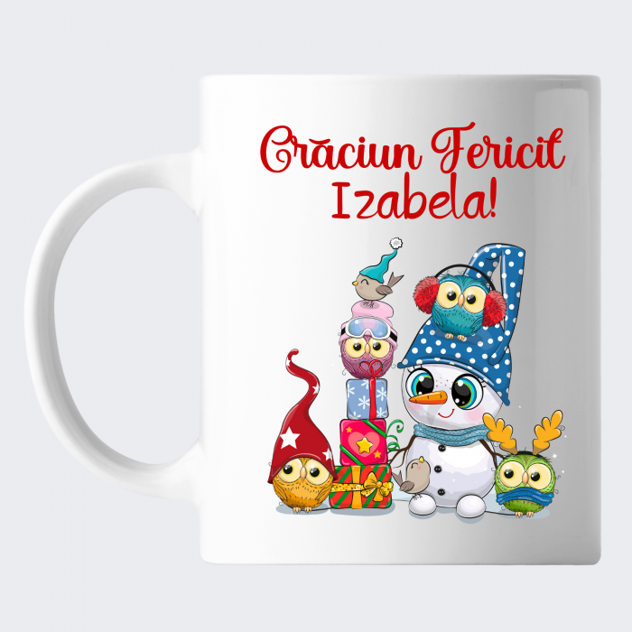 Cana Craciun personalizata cu nume, om de zapada si urare [2]