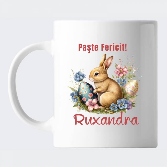 Cana personalizata pentru Paste, cu mesaj personalizat si iepuras [2]