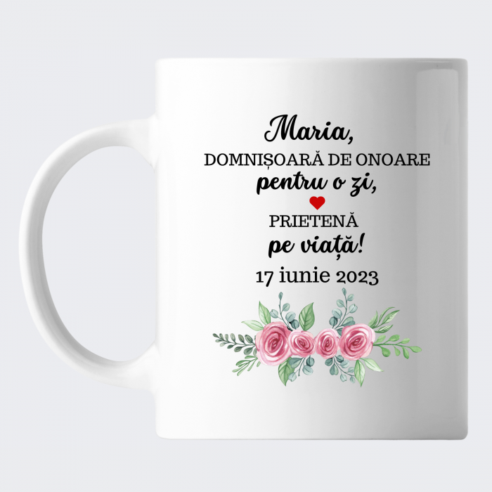 Cana personalizata cadou pentru Domnisoara de onoare, blonda si bruneta, cu mesaj [3]