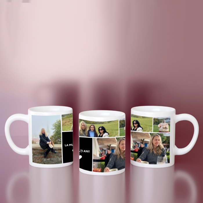 Cana personalizată cu 5 fotografii și mesaj "La mulți ani" - Cadoul perfect pentru orice ocazie [6]