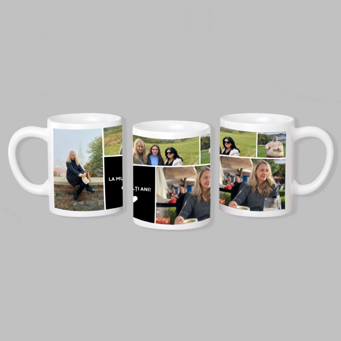 Cana personalizată cu 5 fotografii și mesaj "La mulți ani" - Cadoul perfect pentru orice ocazie [3]
