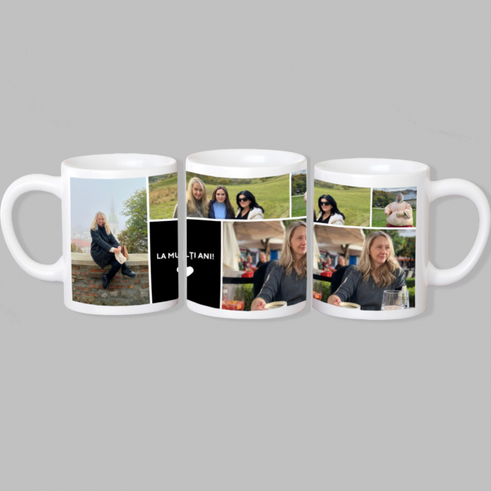 Cana personalizată cu 5 fotografii și mesaj "La mulți ani" - Cadoul perfect pentru orice ocazie [5]