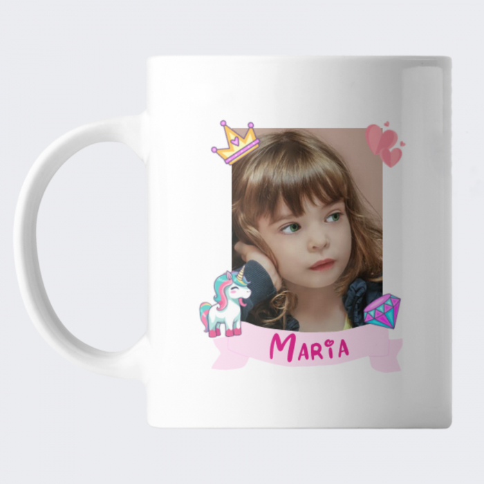 Cana personalizata pentru fetita, cu fotografie, nume si design unicorn [3]
