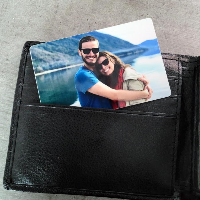 Card metalic personalizat cu fotografie si mesaj gravat, insertie portofel, wallet card [2]