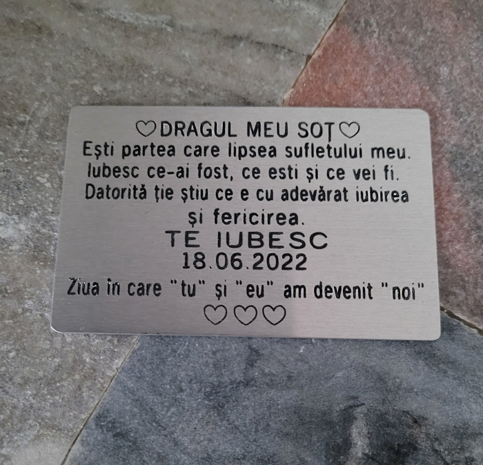 Card metalic personalizat cu fotografie si mesaj gravat, insertie portofel, wallet card [5]