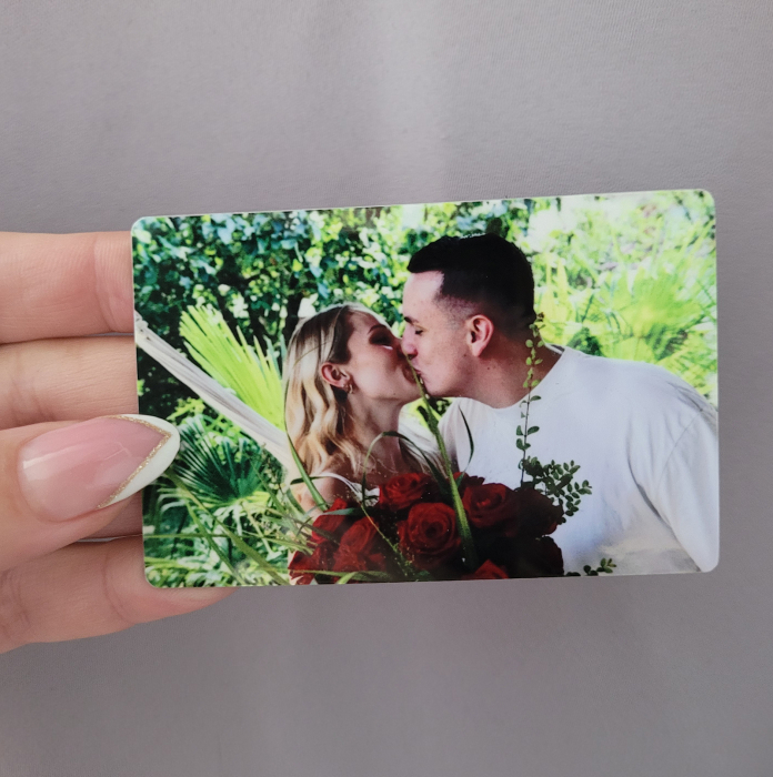 Card metalic personalizat cu fotografie si mesaj gravat, insertie portofel, wallet card [4]