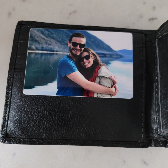 Card metalic personalizat cu fotografie si mesaj gravat, insertie portofel, wallet card [6]