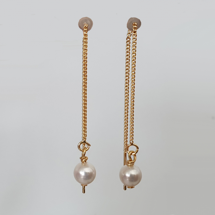 Cercei lungi cu perle shell pearl albe, placati cu aur [2]