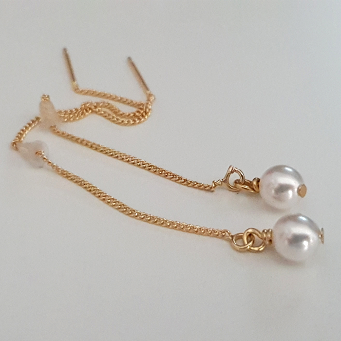Cercei lungi cu perle shell pearl albe, placati cu aur [3]