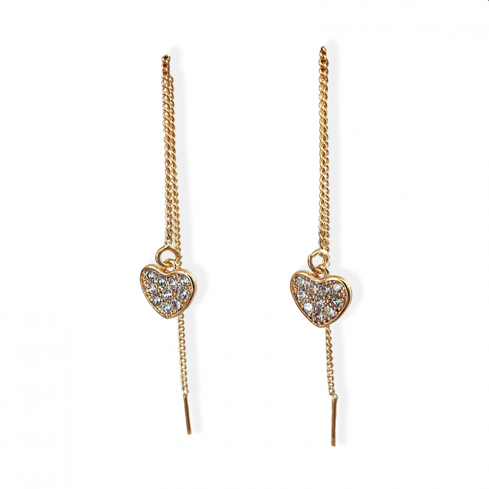 Cercei placati cu aur, lungi, cu inimioare placate cu aur si cristale Cubic Zirconia [3]