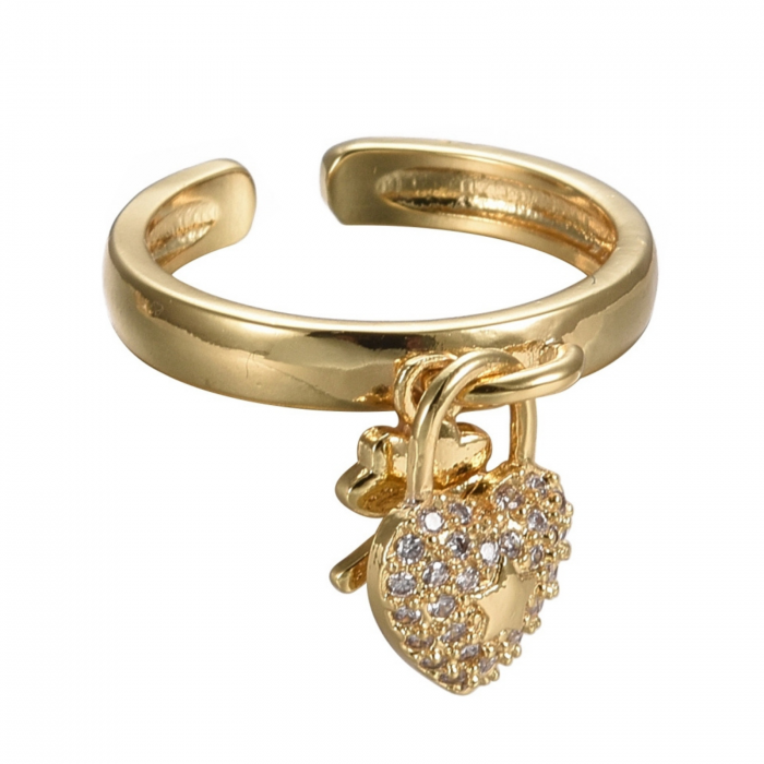 Inel placat cu aur de 18K, cu trifoi si inimioara cu cristale Cubic Zirconia [2]