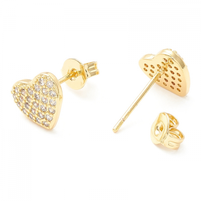 Cercei Stud placati cu aur de 18K Inimioara cu cristale Cubic Zirconia [2]