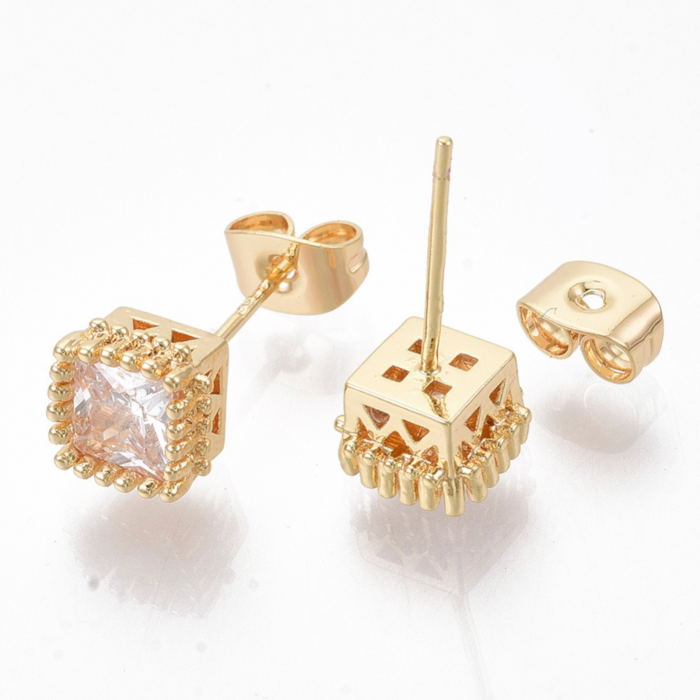 Cercei Stud patrati, placati cu aur de 18K cu cristale Cubic Zirconia [2]