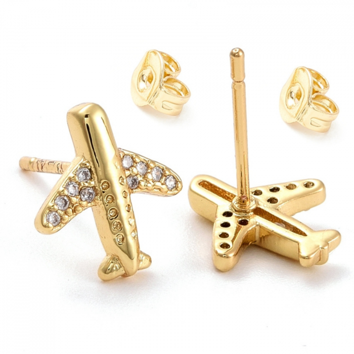 Cercei Stud placati cu aur de 18K avion cu cristale Cubic Zirconia [2]