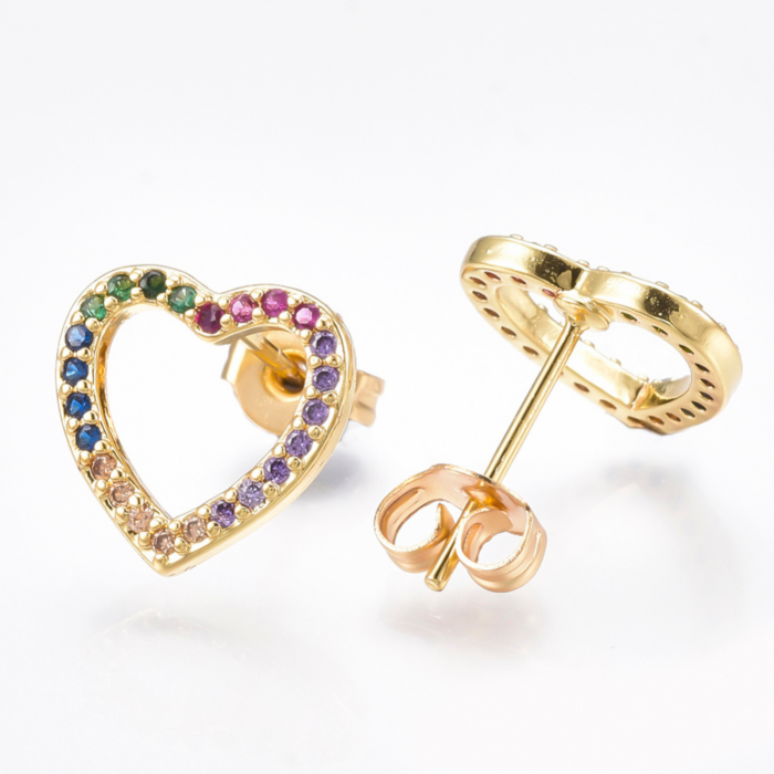 Cercei Stud placati cu aur de 18K Inimioara cu cristale Cubic Zirconia multicolore [2]