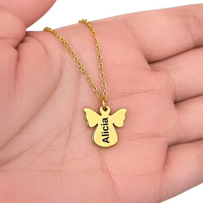 Colier personalizat cu pandantiv înger gravat cu nume [4]