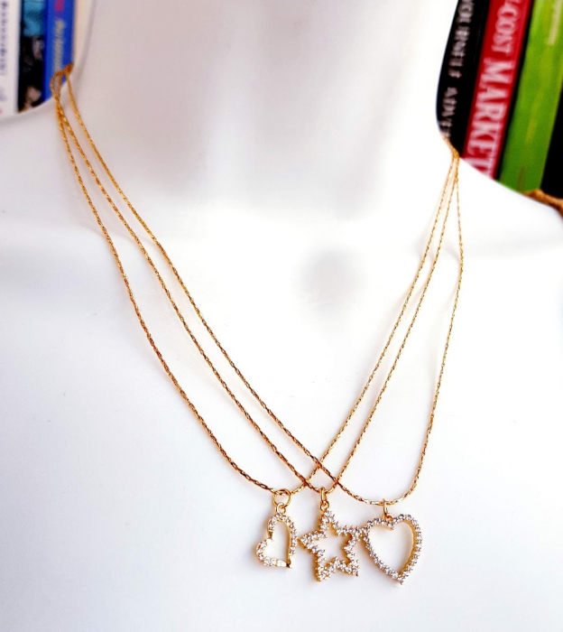 Colier inimioara cu cristale Cubic Zirconia, placat cu aur [7]
