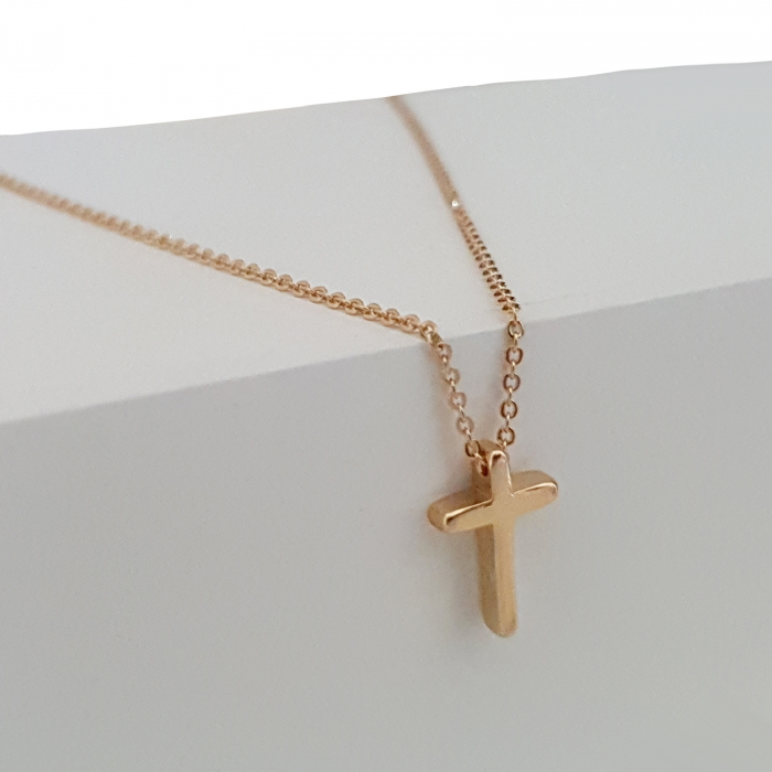 Colier minimalist cu cruciulita si lantisor fin placat cu aur de 18K [4]
