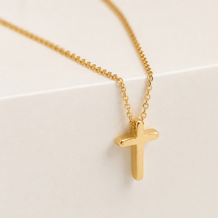 Colier minimalist cu cruciulita si lantisor fin placat cu aur de 18K [5]