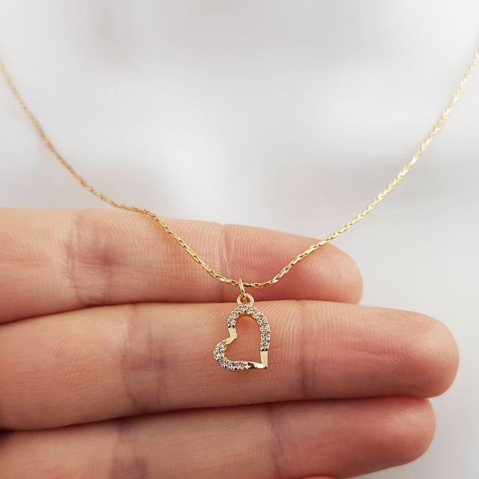 Colier minimalist, cu inimioara abstracta, cu cristale Cubic Zirconia placat cu aur [4]
