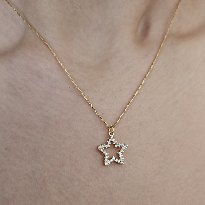 Colier minimalist, cu steluta cu cristale Cubic Zirconia, placat cu aur [2]