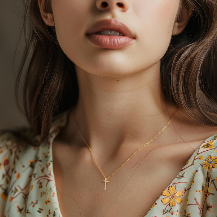 Colier minimalist cu cruciulita si lantisor fin placat cu aur de 18K [2]
