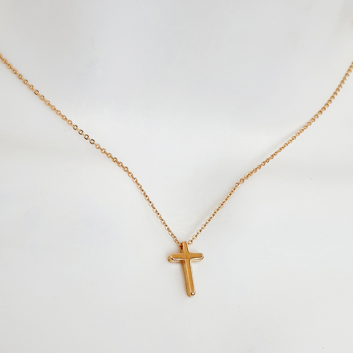 Colier minimalist cu cruciulita si lantisor fin placat cu aur de 18K [3]