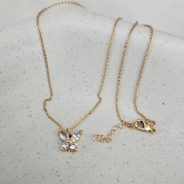 Colier pandant fluturas placat cu aur, incrustat cristale Cubic Zirconia [3]