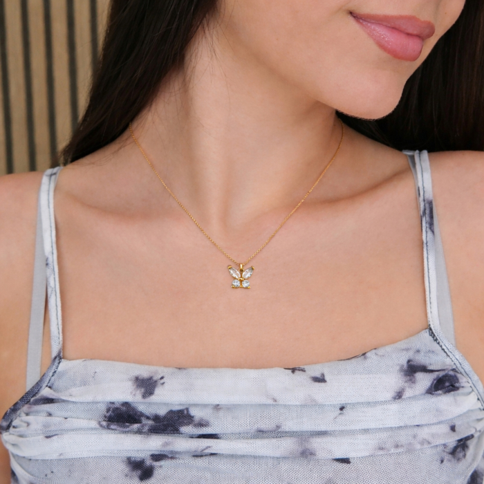 Colier pandant fluturas placat cu aur, incrustat cristale Cubic Zirconia [6]