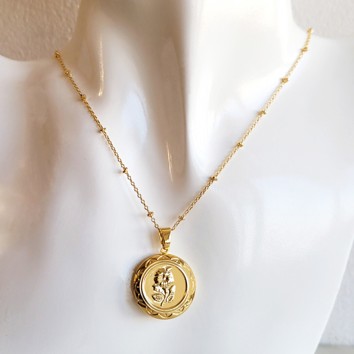 Colier placat cu aur de 18 K cu pandant locket rotund, personalizat cu fotografie [2]