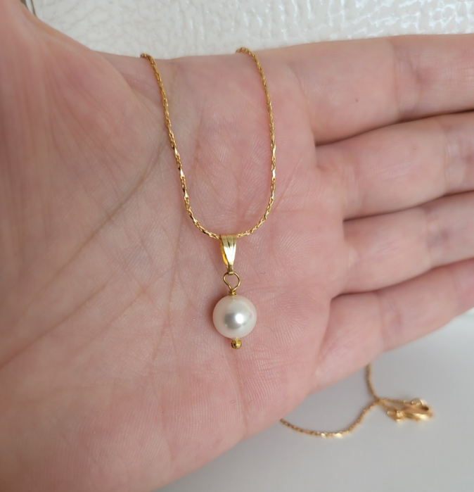 Colier placat cu aur, cu pandant perluta shell pearl alba [4]