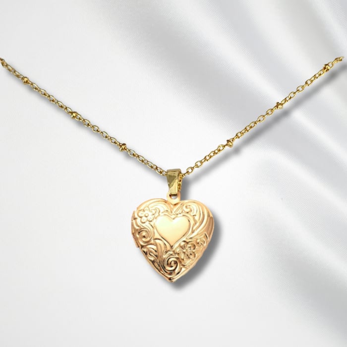 Colier placat cu aur de 18 K cu pandant locket inima, personalizat cu fotografie [3]
