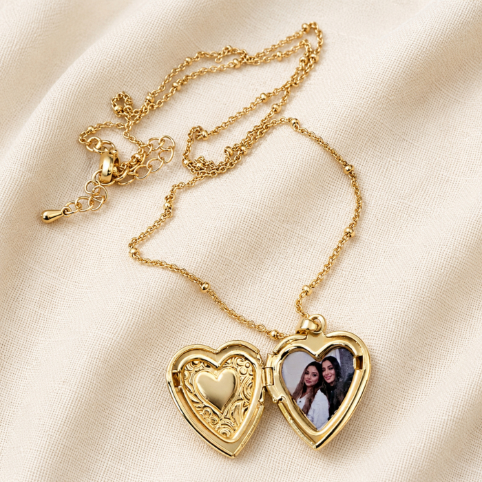 Colier placat cu aur de 18 K cu pandant locket inima, personalizat cu fotografie [4]