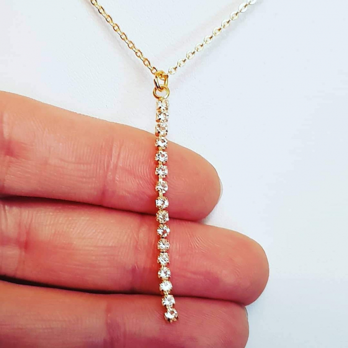Colier placat cu aur, minimalist si stralucitor, cu pandant cu cristale Cubic Zirconia [3]