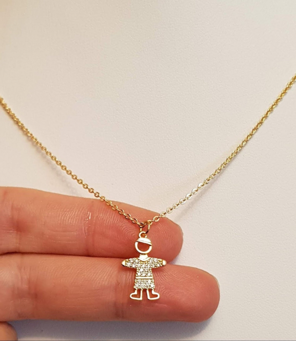 Colier placat cu aur, minimalist si stralucitor, cu pandant fetita sau pandant baietel, cu cristale Cubic Zirconia [2]