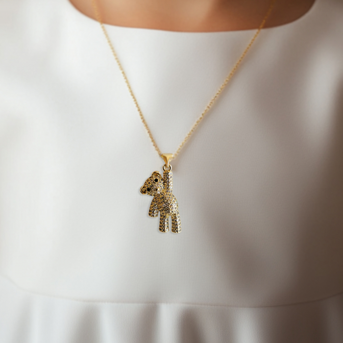 Colier Fetițe Minimalist cu Pandant Ursuleț Placat cu Aur și Cristale Cubic Zirconia [4]