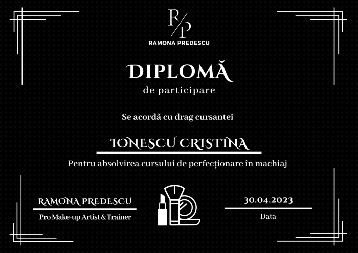 Diploma Make-up Artist personalizata pentru cursuri, hartie neagra si scris alb [2]
