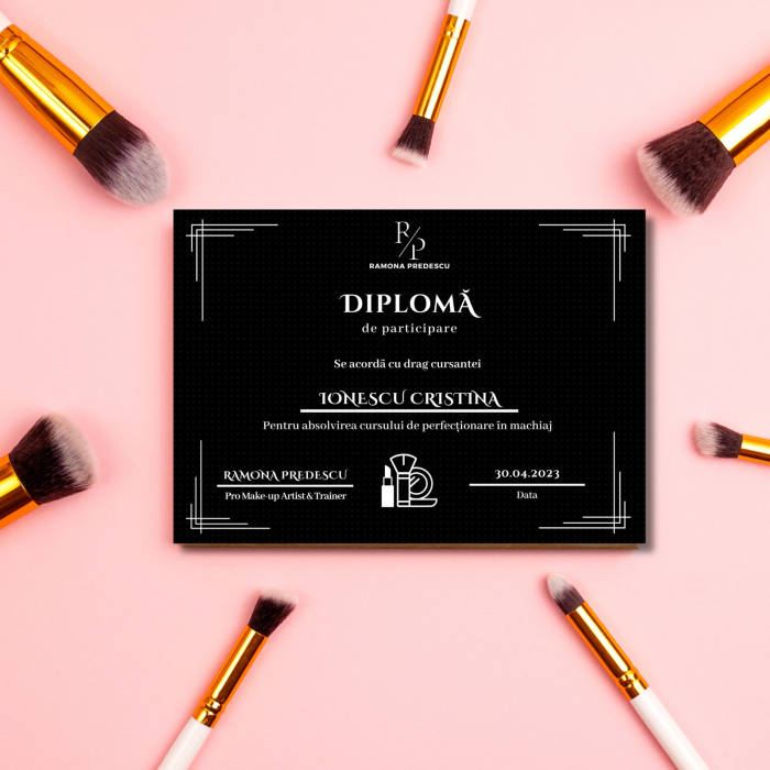 Diploma Make-up Artist personalizata pentru cursuri, hartie neagra si scris alb [3]