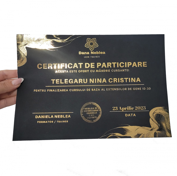 Diploma personalizata pentru cursuri, hartie neagra, cu folio auriu [3]