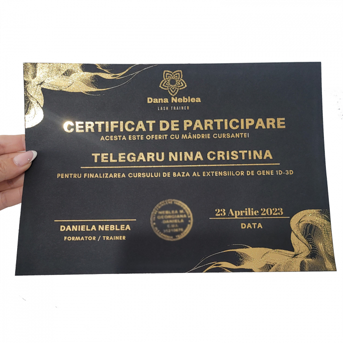 Diploma personalizata pentru cursuri, hartie neagra, cu folio auriu [4]