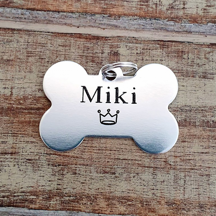 Dog tag personalizat, medalion pentru catei in forma de os, gravat cu nume si simbol [4]