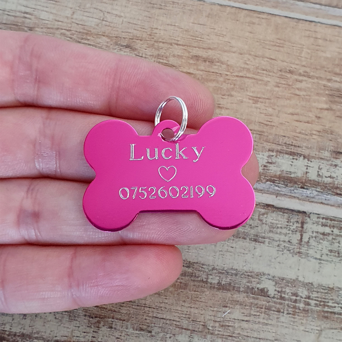 Dog tag personalizat turcoaz, medalion pentru catei in forma de os, gravat cu nume si simbol [5]