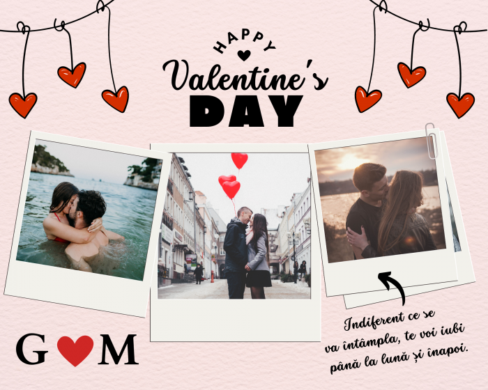 Felicitare Happy Valentine's Day cu 3 fotografii, initiale si mesaj de dragoste, pentru ziua indragostitilor [3]