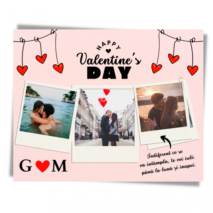 Felicitare Happy Valentine's Day cu 3 fotografii, initiale si mesaj de dragoste, pentru ziua indragostitilor [2]