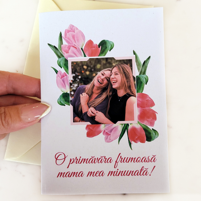 Felicitare pentru 8 Martie, ziua mamei, cu mesaj O primavara frumoasa si fotografie [2]